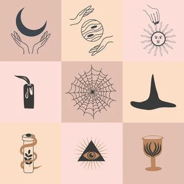 Set of magic symbols, celestial seamless pattern. Astrological, magical and.. 스톡 일러스트