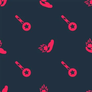 Set Magic wand and Hand holding fire on seamless pattern. Vector Stockillustratie