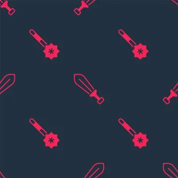 Set Magic wand and Sword toy on seamless pattern. Vector Stock Illustration