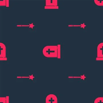 Set Magic wand and Tombstone with cross on seamless pattern. Vector 스톡 일러스트