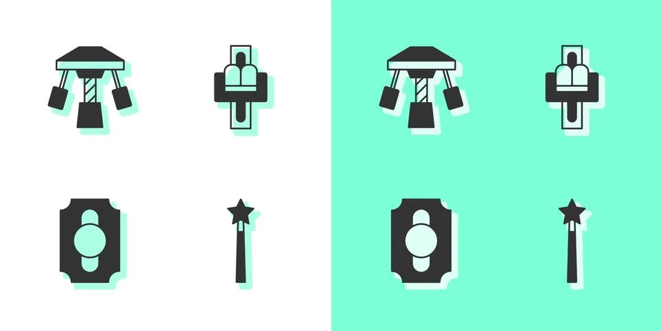Set Magic wand, Attraction carousel, Circus ticket and  icon. Vector Illustrazione stock