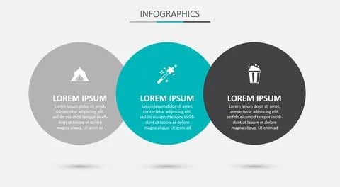 Set Magic wand, Circus tent and Popcorn in cardboard box. Business infograp.. Illustrazione stock