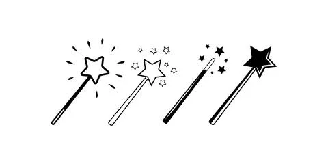 Set of Magic Wands with Star Tips. Vector illustration. Stock Illustration