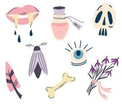 Witchy Stickers Set Collection Of Wiccan Witchcraft Magical Items