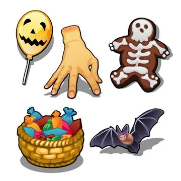 A set of magical objects and attributes of the holiday Halloween isolated on Stock Illustration