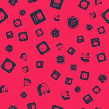 Set Magnet, Electrical outlet, and No lightning on seamless pattern. Vector Stock Illustration