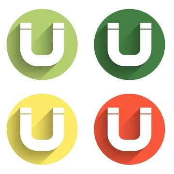 Set Magnet icon isolated with long shadow background. Horseshoe magnet, mag.. 스톡 일러스트