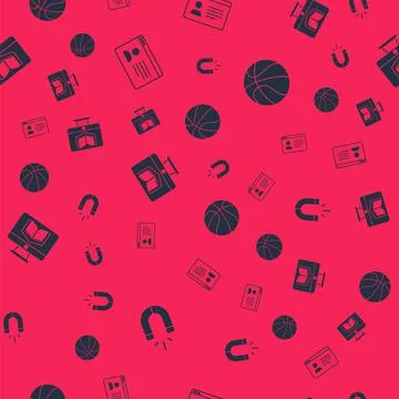 Set Magnet, Online class, and Basketball ball on seamless pattern. Vector Illustrazione stock