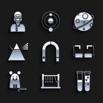 Set Magnet, Pendulum, Test tube and flask chemical laboratory, Glasses, Rat Stock Illustration