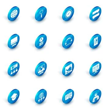 Set Magnifying glass, Clock, Speech bubble chat, Computer monitor screen Stock Illustration