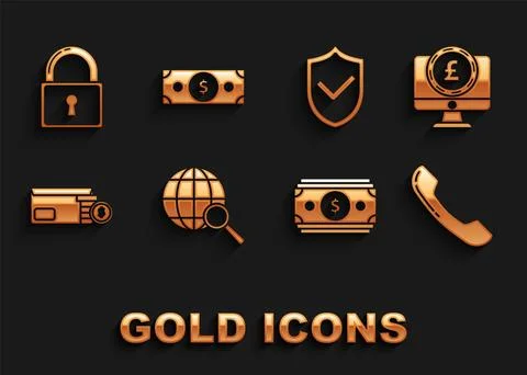 Set Magnifying glass with globe, Computer monitor pound sterling symbol イラスト素材