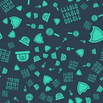 Set Magnifying glass Search, Binary code, Motion sensor and Shield on seamless Stock Illustration