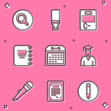 Set Magnifying glass, USB flash drive, Exam paper with incorrect answers, N.. 스톡 일러스트