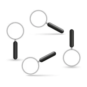 Set of magnifying glasses at different angles realistic 3d magnifier objects  Stock Illustration