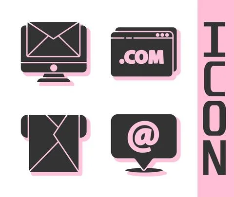 Set Mail and e-mail, Monitor and envelope, Envelope and Website template icon Illustrazione stock