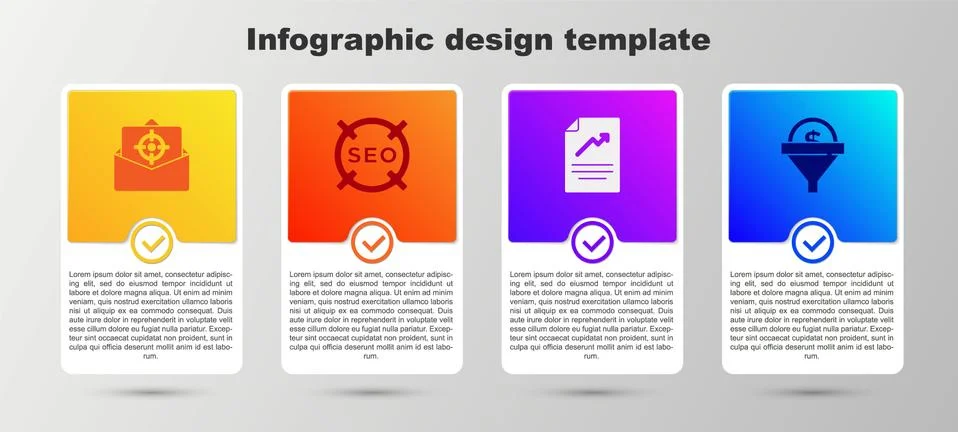 Set Mail and e-mail, SEO optimization, Document with graph chart and Lead Stock Illustration