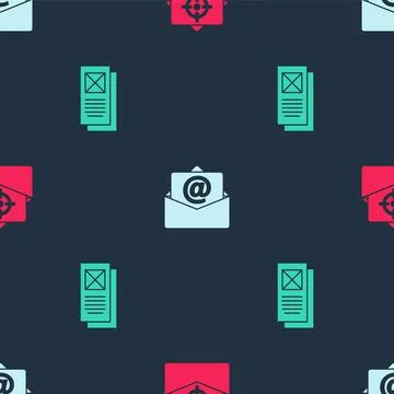 Set Mail and e-mail, and Browser window on seamless pattern. Vector Stock Illustration
