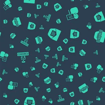 Set Mail and e-mail, Protest, Censored stamp and on seamless pattern. Vector Stock Illustration