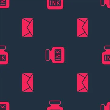 Set Mail and e-mail and Inkwell on seamless pattern. Vector Stock Illustration