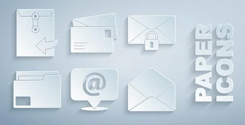 Set Mail and e-mail on speech bubble message lock password Document folder En Illustrazione stock