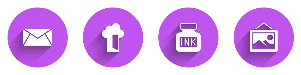 Set Mail and e-mail, Cloud database, Inkwell and Picture landscape icon with Illustrazione stock