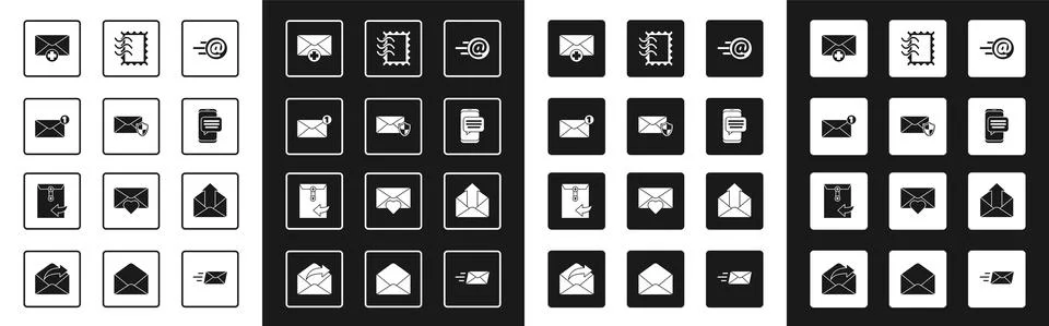 Set Mail and e-mail, Envelope with shield, Received message concept, Chat Stock Illustration
