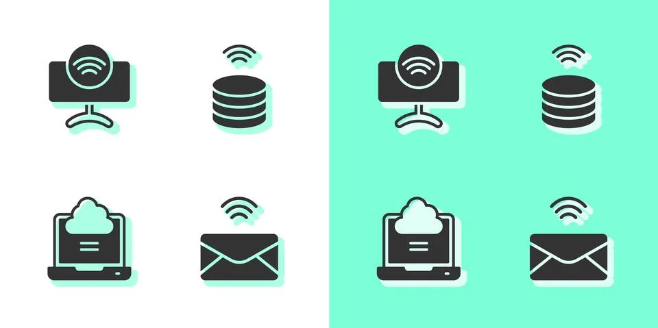 Set Mail and e-mail, Smart Tv system, Network cloud connection and data server Stock Illustration