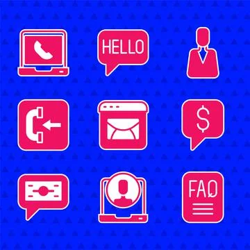 Set Mail and e-mail, Telephone 24 hours support, FAQ information, Paid, Stacks 스톡 일러스트