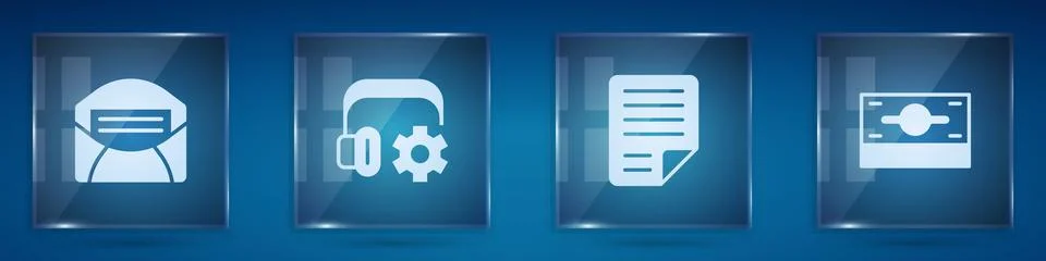 Set Mail and e-mail, Headphoneswith settings, File document and Stacks paper Stock Illustration