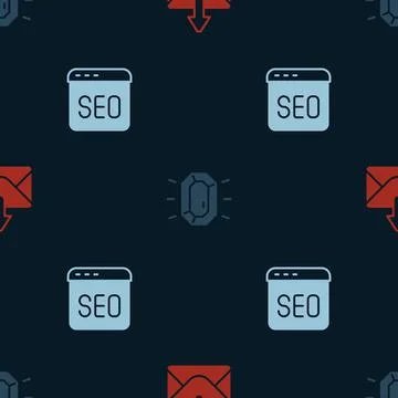 Set Mail and e-mail, Diamond and SEO optimization on seamless pattern. Vector Illustrazione stock