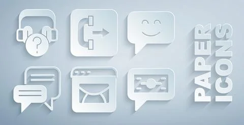 Set Mail and e-mail, Smile face, Speech bubble chat, Stacks paper money cash Illustrazione stock