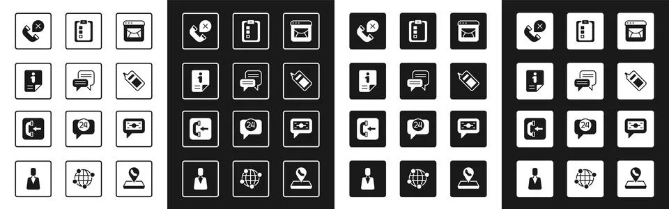 Set Mail and e-mail, Speech bubble chat, Information, Declined missed phone c Stock Illustration