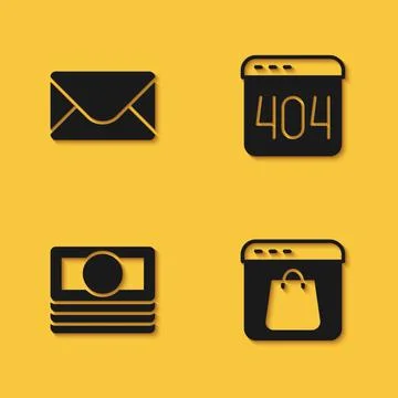 Set Mail and e-mail, Online shopping on screen, Stacks paper money cash and P Illustrazione stock