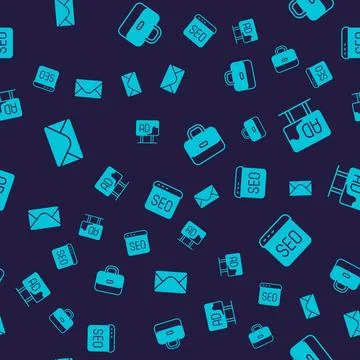 Set Mail and e-mail, Advertising, Briefcase and SEO optimization on seamless Illustration