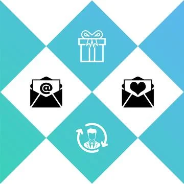 Set Mail and e-mail, Human resources, Gift box and Envelope with Valentine heart Stock Illustration