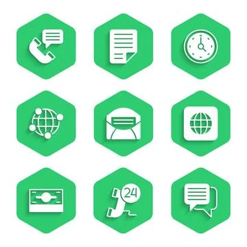 Set Mail and e-mail, Telephone 24 hours support, Speech bubble chat, Worldwide イラスト素材