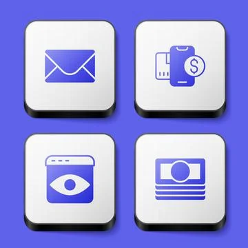 Set Mail and e-mail, Mobile with dollar, Personal information collection and Stock Illustration