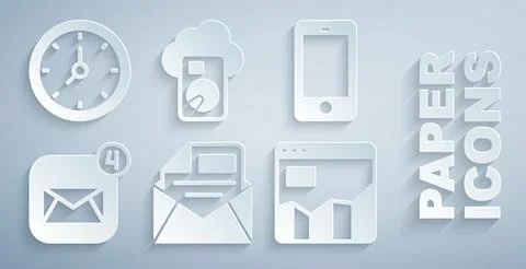 Set Mail and e-mail, Mobile phone, Envelope, Graph chart infographic, Cloud Stock Illustration