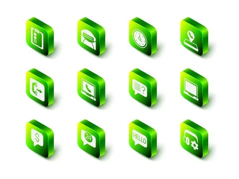 Set Mail and e-mail, Clock, Call center location, Laptop, Headphoneswith se.. 스톡 일러스트