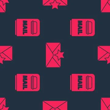 Set Mail box and Envelope with star on seamless pattern. Vector Illustrazione stock