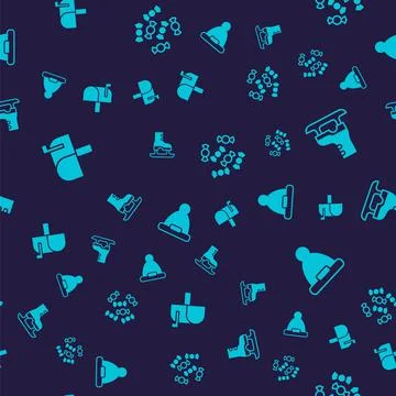 Set Mail box, Skates, Candy and Christmas Santa Claus hat on seamless pattern Stock Illustration