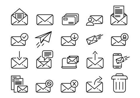 Set of mail icons. Send message pictograms for web. Line stroke vector eps10. Stock Illustration