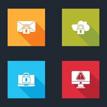 Set Mail message lock password, Cloud computing, Laptop and and Monitor with  Stock Illustration