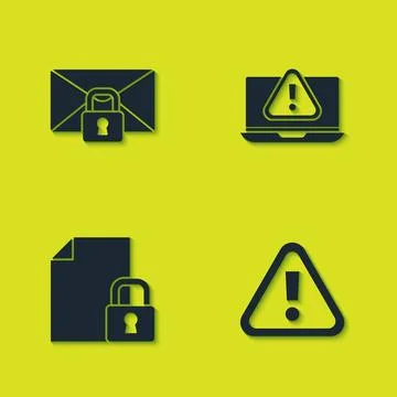 Set Mail message lock password, Exclamation mark in triangle, Document and and Illustrazione stock