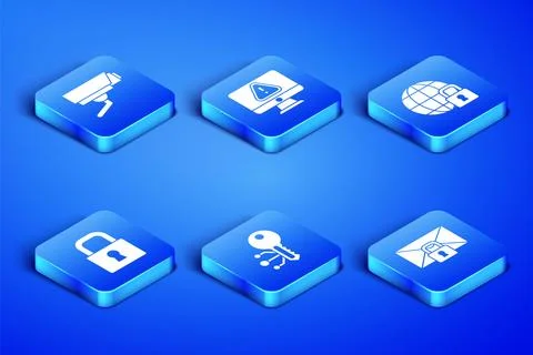 Set Mail message lock password, Security camera, Cryptocurrency key, Lock, .. 스톡 일러스트