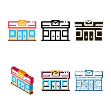 Set mail ofiice postal transportation company icon vector Illustrazione stock
