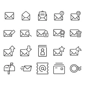 Set of Mail Related Vector Line Icons. Stock Illustration