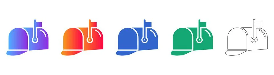 Set of Mailbox Illustrations in Gradient and Outline Styles Illustrazione stock