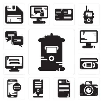 Set of Mailbox, Photo camera, File, Server, Smartphone, Vhs, Monitor, Display Free Stock Illustration