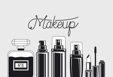 Set of make up brushes and products Illustrazione stock